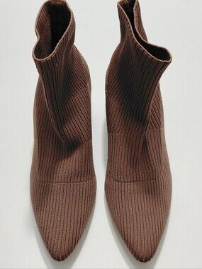 STEVEN NEW YORK Women's Brown Pointed Toe Block Heel Sock Ankle Bootie Size 7